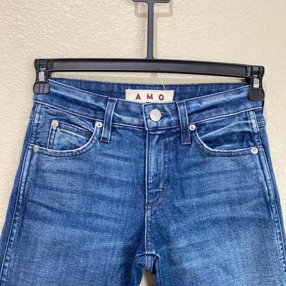 AMO DENIM Stix Crop Mid Rise Ankle Skinny Jeans Forever Blue Size 25 - Picture 4 of 9